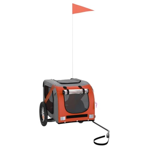 vidaXL Fahrradanhänger für Hunde, Hundeanhänger mit Reflektoren Flagge, Hundetransporter Maximale Belastbarkeit 30kg, Orange Grau Oxford-Gewebe Eisen von vidaXL