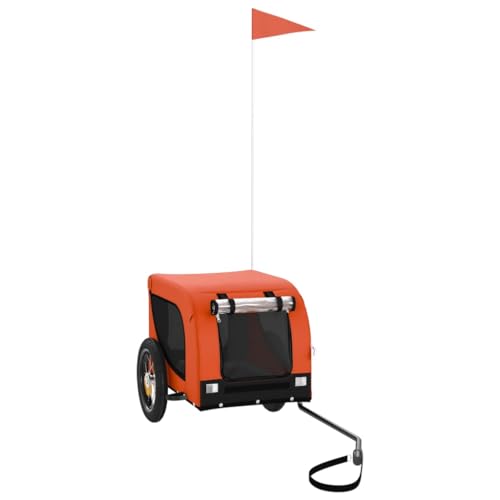 vidaXL Fahrradanhänger für Hunde, Hundeanhänger mit Reflektoren Flagge, Hundetransporter Maximale Belastbarkeit 30kg, Orange Schwarz Oxford-Gewebe Eisen von vidaXL