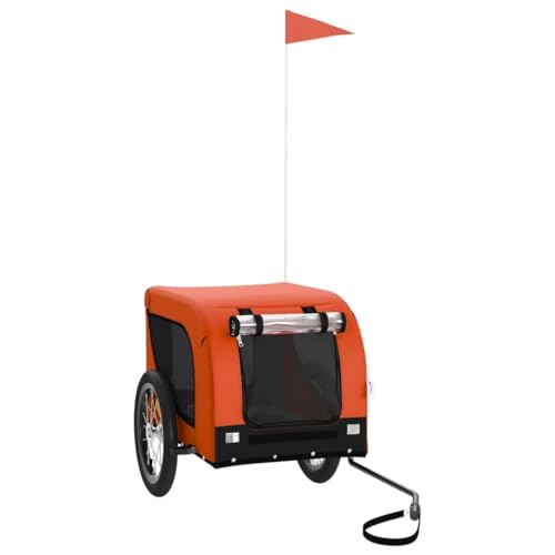 vidaXL Fahrradanhänger für Hunde, Hundeanhänger mit Reflektoren Flagge, Hundetransporter Maximale Belastbarkeit 45kg, Orange Schwarz Oxford-Gewebe Eisen von vidaXL