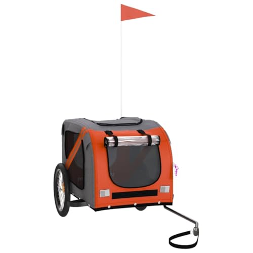 vidaXL Fahrradanhänger für Hunde, Hundeanhänger mit Reflektoren Flagge, Hundetransporter Maximale Belastbarkeit 45kg, Orange Schwarz Oxford-Gewebe Eisen von vidaXL