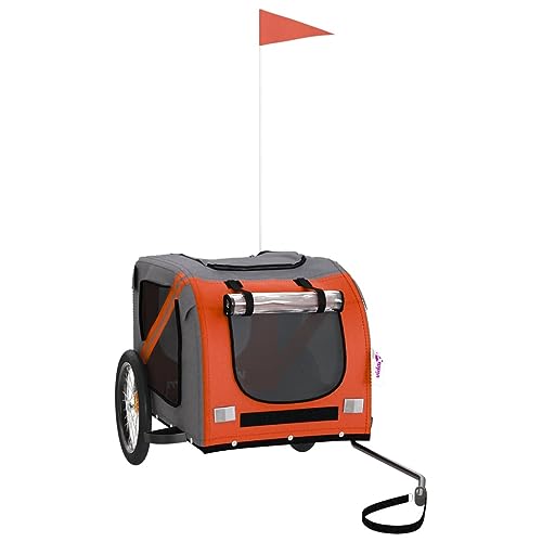 vidaXL Fahrradanhänger für Hunde, Hundeanhänger mit Reflektoren Flagge, Hundetransporter Maximale Belastbarkeit 45kg, Orange Schwarz Oxford-Gewebe Eisen von vidaXL