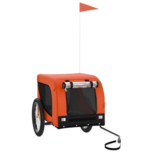 vidaXL Fahrradanhänger für Hunde, Hundeanhänger mit Reflektoren Flagge, Hundetransporter Maximale Belastbarkeit 45kg, Orange Schwarz Oxford-Gewebe Eisen von vidaXL