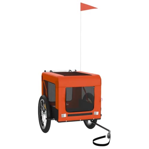 vidaXL Fahrradanhänger für Hunde, Hundeanhänger mit Reflektoren Flagge, Hundetransporter Maximale Belastbarkeit 45kg, Orange Schwarz Oxford-Gewebe Eisen von vidaXL