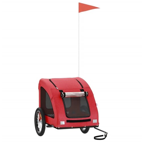 vidaXL Fahrradanhänger für Hunde, Hundeanhänger mit Reflektoren Flagge, Hundetransporter Maximale Belastbarkeit 45kg, Rot Oxford-Gewebe Eisen von vidaXL