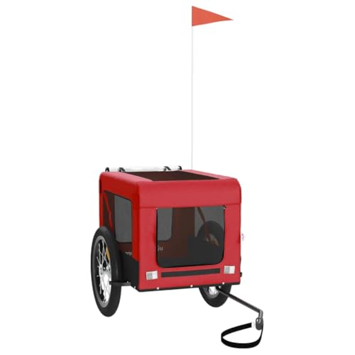 vidaXL Fahrradanhänger für Hunde, Hundeanhänger mit Reflektoren Flagge, Hundetransporter Maximale Belastbarkeit 45kg, Rot Schwarz Oxford-Gewebe Eisen von vidaXL