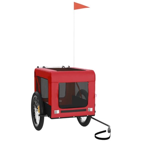 vidaXL Fahrradanhänger für Hunde, Hundeanhänger mit Reflektoren Flagge, Hundetransporter Maximale Belastbarkeit 45kg, Rot Schwarz Oxford-Gewebe Eisen von vidaXL