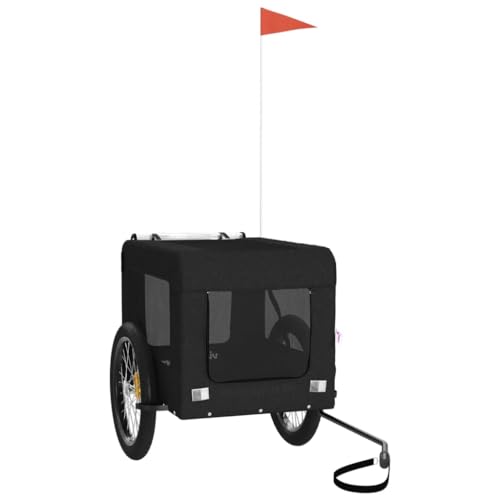 vidaXL Fahrradanhänger für Hunde, Hundeanhänger mit Reflektoren Flagge, Hundetransporter Maximale Belastbarkeit 45kg, Schwarz Oxford-Gewebe Eisen von vidaXL