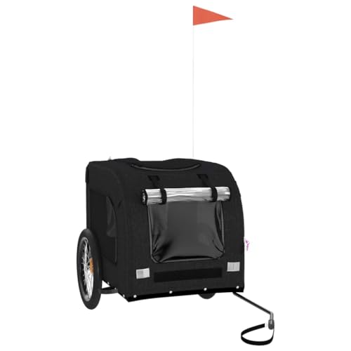 vidaXL Fahrradanhänger für Hunde, Hundeanhänger mit Reflektoren Flagge, Hundetransporter Maximale Belastbarkeit 45kg, Schwarz Oxford-Gewebe Eisen von vidaXL