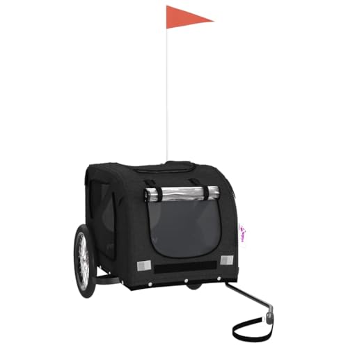 vidaXL Fahrradanhänger für Hunde, Hundeanhänger mit Reflektoren Flagge, Hundetransporter Maximale Belastbarkeit 45kg, Schwarz Oxford-Gewebe Eisen von vidaXL