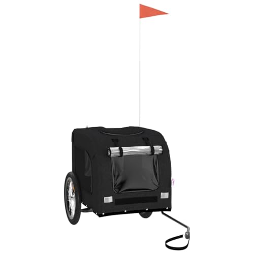 vidaXL Fahrradanhänger für Hunde, Hundeanhänger mit Reflektoren Flagge, Hundetransporter Maximale Belastbarkeit 45kg, Schwarz Oxford-Gewebe Eisen von vidaXL