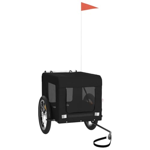 vidaXL Fahrradanhänger für Hunde, Hundeanhänger mit Reflektoren Flagge, Hundetransporter Maximale Belastbarkeit 45kg, Schwarz Oxford-Gewebe Eisen von vidaXL