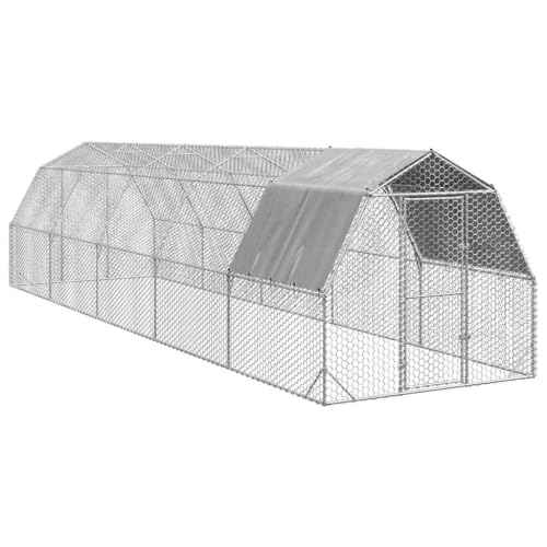 vidaXL Hühnerstall mit Dach 2,5x10x2,25 m Verzinkter Stahl, Freilaufgehege, Tierlaufstall, Hühnerhaus, Freigehege, Kleintierstall, Geflügelstall von vidaXL