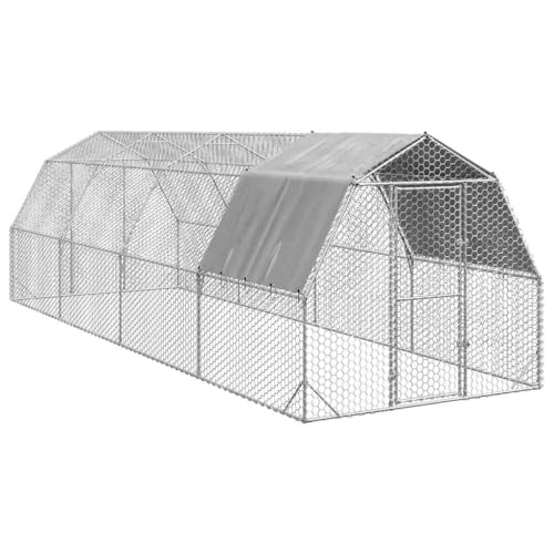 vidaXL Hühnerstall mit Dach 2,5x8x2,25 m Verzinkter Stahl, Freilaufgehege, Tierlaufstall, Hühnerhaus, Freigehege, Kleintierstall, Geflügelstall von vidaXL