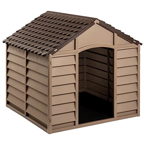 vidaXL Hundehütte, Hundehaus mit UV beständigem Dach, Hundehöhle für draußen mit offenem Eingang, Haustierhaus Haustierhütte, Braun Polypropylen von vidaXL