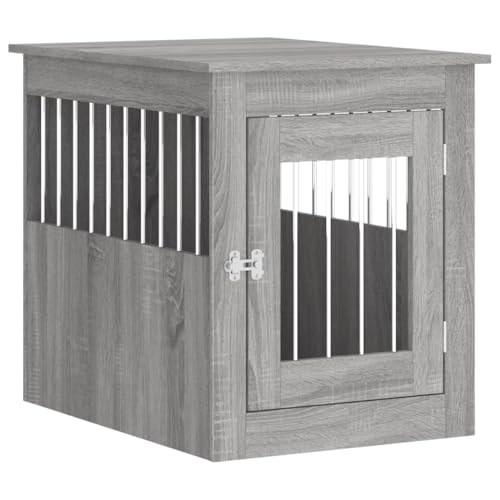 vidaXL Hundekäfig im Möbelstil, Abschließbar Hundebox mit Tür, Hundehütte Beistelltisch mit 2-in-1-Funktion, Hundehaus Haustierkäfig, Grau Sonoma 55x75x65 cm Holzwerkstoff von vidaXL