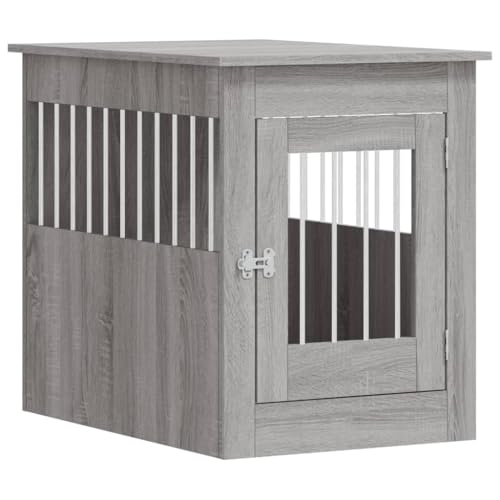 vidaXL Hundekäfig im Möbelstil, Abschließbar Hundebox mit Tür, Hundehütte Beistelltisch mit 2-in-1-Funktion, Hundehaus Haustierkäfig, Grau Sonoma 55x80x68 cm Holzwerkstoff von vidaXL