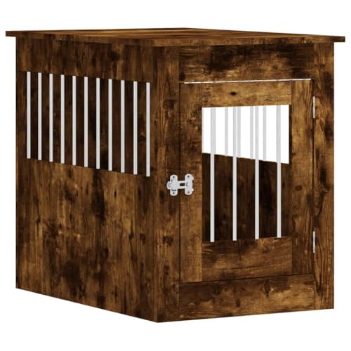 vidaXL Hundekäfig im Möbelstil, Abschließbar Hundebox mit Tür, Hundehütte Beistelltisch mit 2-in-1-Funktion, Hundehaus Haustierkäfig, Räuchereiche 55x80x68 cm Holzwerkstoff von vidaXL