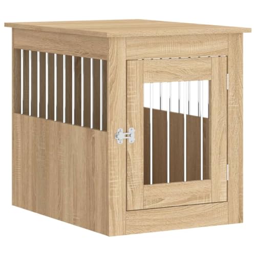 vidaXL Hundekäfig im Möbelstil, Abschließbar Hundebox mit Tür, Hundehütte Beistelltisch mit 2-in-1-Funktion, Hundehaus Haustierkäfig, Sonoma-Eiche 55x75x65 cm Holzwerkstoff von vidaXL