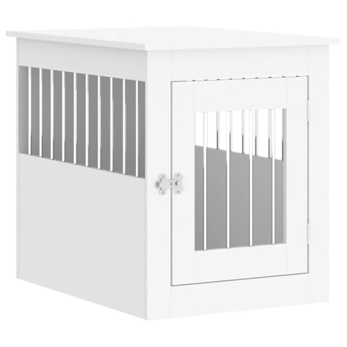 vidaXL Hundekäfig im Möbelstil, Abschließbar Hundebox mit Tür, Hundehütte Beistelltisch mit 2-in-1-Funktion, Hundehaus Haustierkäfig, Weiß 55x75x65 cm Holzwerkstoff von vidaXL