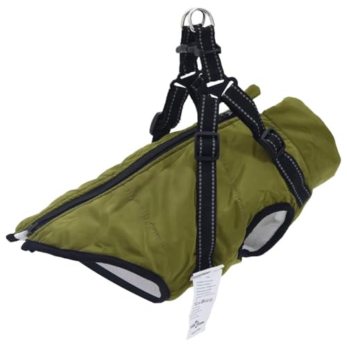 vidaXL Hundemantel mit Geschirr Wasserdicht Armeegrün L40, Hundemantel Winter, Hundejacke mit Geschirr, Welpenmantel mit Geschirr von vidaXL