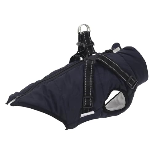 vidaXL Hundemantel mit Geschirr Wasserdicht Marineblau L40, Hundemantel Winter, Hundejacke mit Geschirr, Welpenmantel mit Geschirr von vidaXL