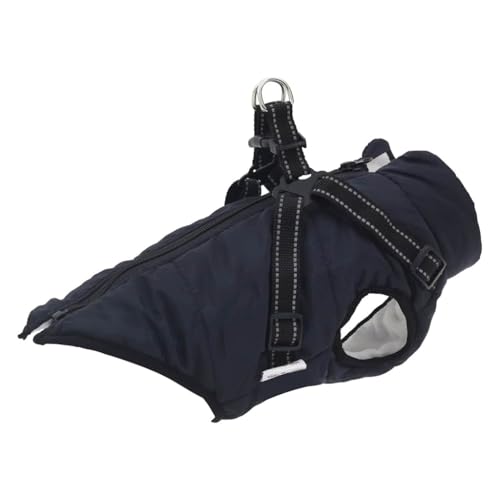 vidaXL Hundemantel mit Geschirr Wasserdicht Marineblau L36, Hundemantel Winter, Hundejacke mit Geschirr, Welpenmantel mit Geschirr von vidaXL