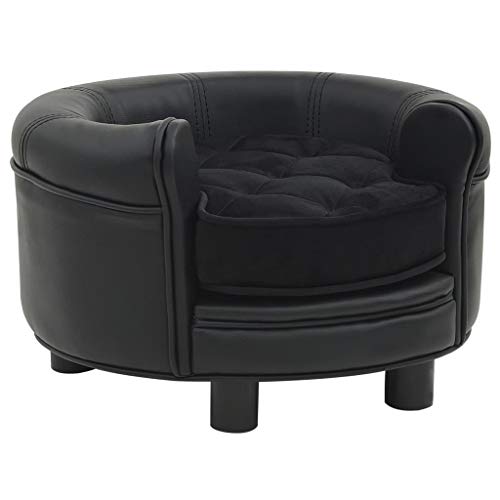 vidaXL Hundesofa Schwarz 48x48x32cm Plüsch Kunstleder Hundecouch Haustiersofa von vidaXL