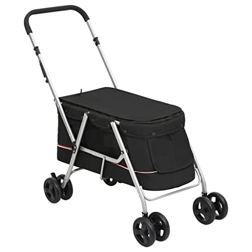 vidaXL Hundewagen Faltbar 100x49x96cm Leinenstoff Hundebuggy Hundetrolley Schwarz von vidaXL