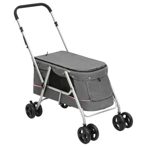 vidaXL Hundewagen Faltbar Grau 100x49x96cm Leinenstoff Hundebuggy Hundetrolley von vidaXL