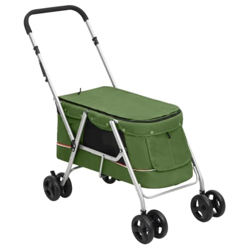 vidaXL Hundewagen Faltbar Grün 100x49x96cm Leinenstoff Hundebuggy Hundetrolley von vidaXL