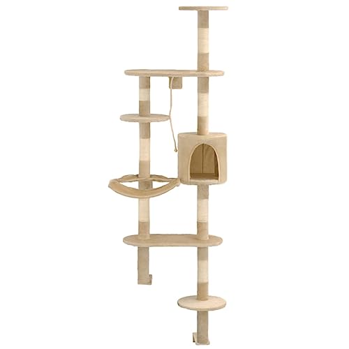 vidaXL Katzen Kratzbaum Sisal 194cm Beige Wandkratzbaum Katzenbaum Kletterbaum von vidaXL