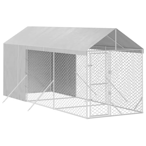 vidaXL Outdoor Hundezwinger, Hundehütte mit Dach, Hundekäfig für den Außenbereich, Hühnerstall Hundezaun Hundeauslauf, Silbern Verzinkter Stahl von vidaXL