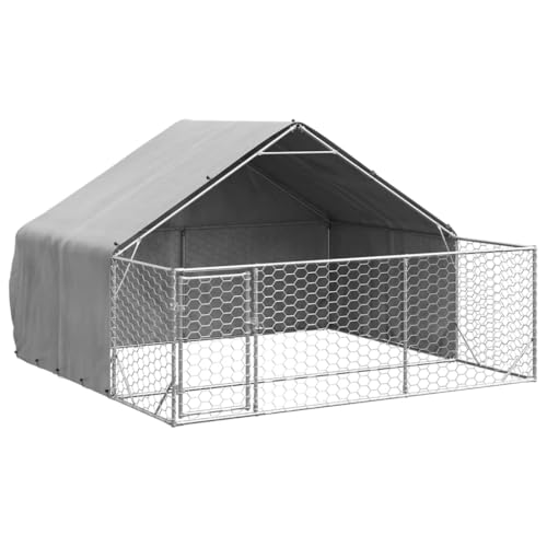 vidaXL Outdoor-Hundezwinger mit Auslauf 3x3x1,9 m Verzinkter Stahl, Hundekäfig im Freien, großer Hundekäfig, überdachter Hundezwinger von vidaXL