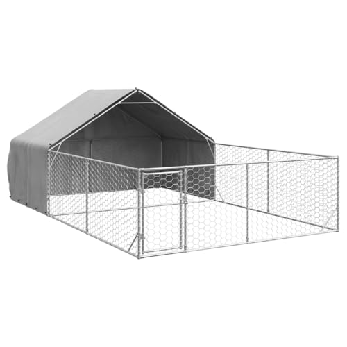 vidaXL Outdoor-Hundezwinger mit Auslauf 6x3x1,9 m Verzinkter Stahl, Hundekäfig im Freien, großer Hundekäfig, überdachter Hundezwinger von vidaXL