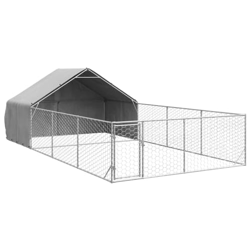 vidaXL Outdoor-Hundezwinger mit Auslauf 7x3x1,9 m Verzinkter Stahl, Hundekäfig im Freien, großer Hundekäfig, überdachter Hundezwinger von vidaXL