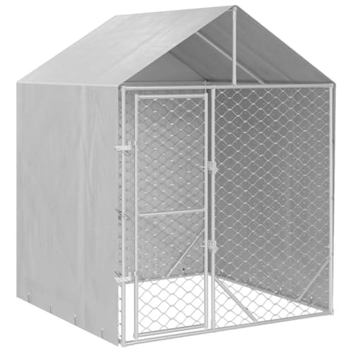 vidaXL Outdoor-Hundezwinger mit Dach Silber 2x2x2,5 m Verzinkter Stahl von vidaXL