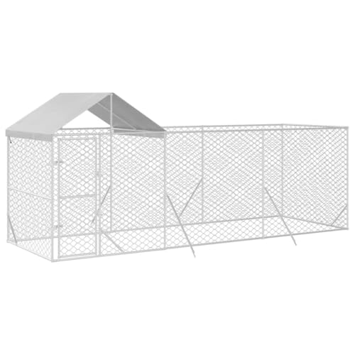 vidaXL Outdoor-Hundezwinger mit Dach Silber 6x2x2,5 m Verzinkter Stahl von vidaXL