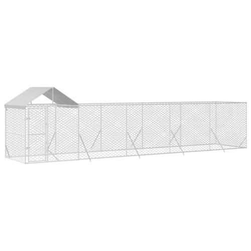 vidaXL Outdoor-Hundezwinger mit Dach Silbern 10x2x2,5 m Stahl Verzinkt von vidaXL