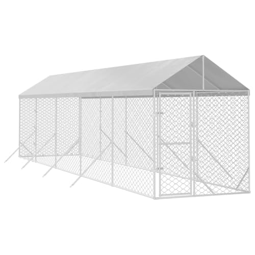 vidaXL Outdoor-Hundezwinger mit Dach Silbern 2x10x2,5 m Stahl Verzinkt von vidaXL