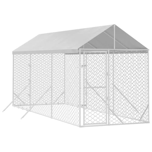 vidaXL Outdoor-Hundezwinger mit Dach Silbern 2x6x2,5m Verzinkter Stahl von vidaXL