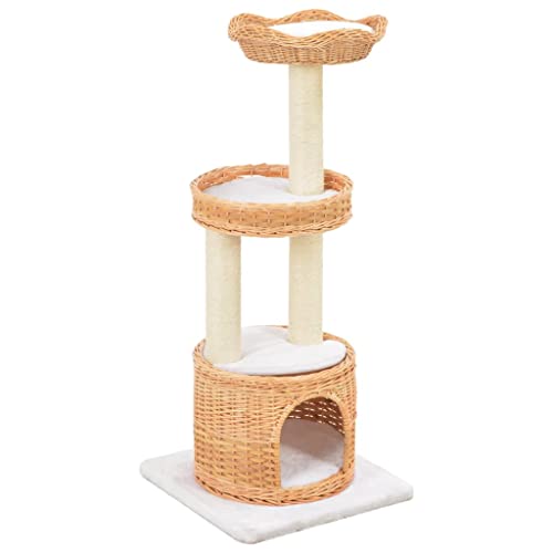 vidaXL Weidenholz Kratzbaum mit Haus 2 Körben Abnehmbaren Kissen Katzenbaum Katzenkratzbaum Kletterbaum Spielbaum für Katzen Sisal Plüsch 94 cm von vidaXL