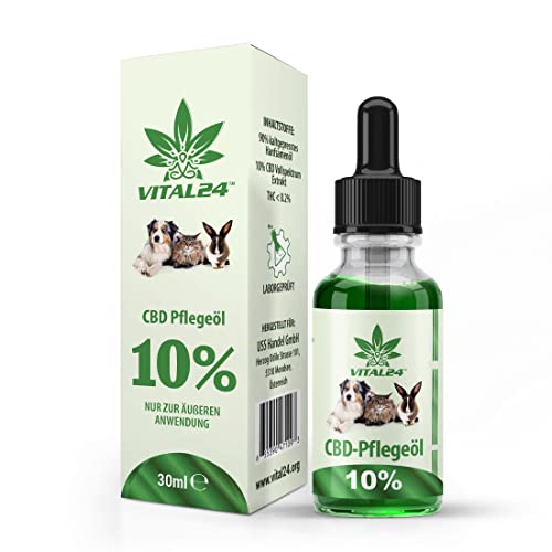 CBD ÖL 10% für Hunde & Katzen - 30ML - Vital24 Hanföl Tropfen für Tiere - Cannabisöl für Hund & Katze - 10 Prozent Cannabidiol Tropfen von vitalmed