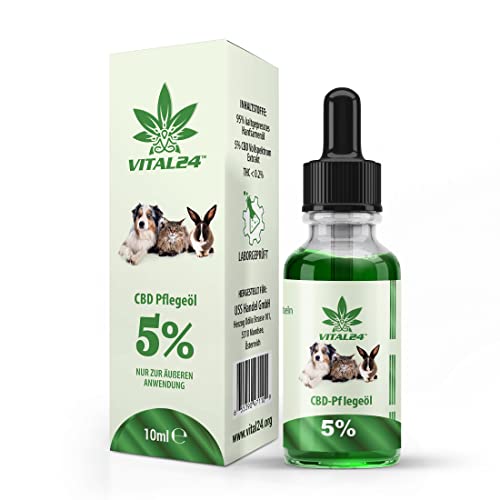 CBD ÖL 5% für Hunde & Katzen - Vital24 Hanföl Tropfen für Tiere - Cannabisöl für Hund & Katze - 5 Prozent Cannabidiol Tropfen - 10ml von vitalmed