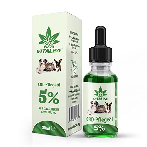 CBD ÖL 5% für Hunde & Katzen - 30ML - Vital24 Hanföl Tropfen für Tiere - Cannabisöl für Hund & Katze - 5 Prozent Cannabidiol Tropfen - 10ml von vitalmed