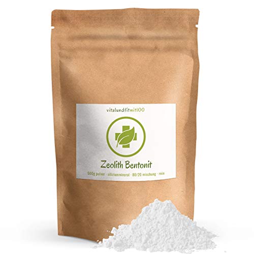 vitalundfitmit100 Zeolith-Bentonit Pulver - 500 g - 80% Naturzeolith + 20% Bentonit - in Auslese-Qualität OHNE Nanopartikel - schadstoffgeprüft - OHNE Hilfs- u. Zusatzstoffe von vitalundfitmit100