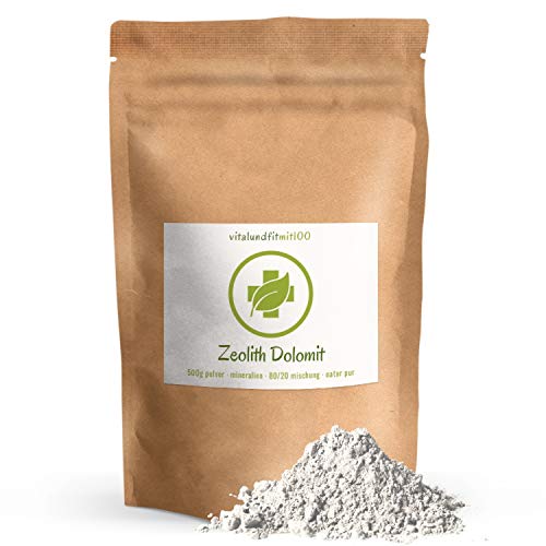 vitalundfitmit100 Zeolith-Dolomit Pulver 500 g - Gemisch aus 80% Naturzeolith und 20% Dolomit - fein vermahlen - ohne Zusatzstoffe von vitalundfitmit100