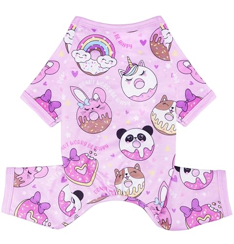 Hunde-Pyjama, Sommer-Hundekleidung für kleine, mittelgroße Hunde, Jungen, Mädchen, niedlicher Hunde-Einteiler, atmungsaktiv, Welpenkleidung, weich, dehnbar, Katzen-Haustier-Outfit (Lila, XL) von viunimo