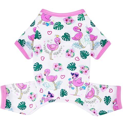 Hunde-Pyjama, Sommer-Hundekleidung für kleine, mittelgroße Hunde, Jungen, Mädchen, niedlicher Hunde-Einteiler, atmungsaktiv, weich, dehnbar, Katzen-Haustier-Outfit (Rosa, L) von viunimo