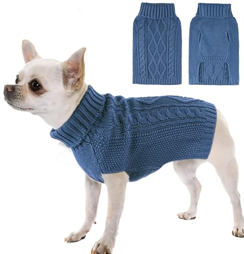 Hundepullover für kleine Hunde, Rollkragenpullover, Strickpullover, Herbst-Winter, Hundekleidung, dick, warm, Hundemantel, Welpenpullover, Outfits, Katzenpullover, Haustierkleidung für Teetasse, Blau, von viunimo