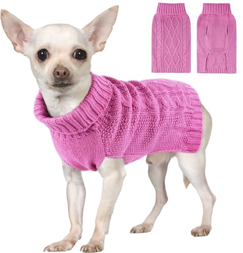 Hundepullover für kleine Hunde, Rollkragenpullover, Strickpullover, Herbst-Winter, Hundekleidung, dick, warm, Hundemantel, Welpenpullover, Outfits, Katzenpullover, Haustierkleidung für Teetasse, Rosa, von viunimo